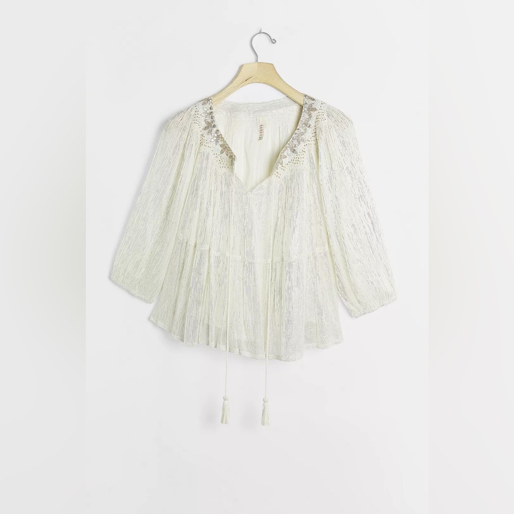 NWT Anthropologie raga Shimmer Swing Blouse top holiday dressy flowy babydoll